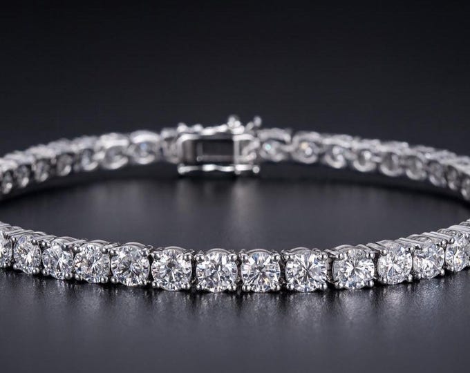 Moissanite  Rhodium Plated 925 Sterling Silver Tennis Bracelet  3mm 4mm 5mm in 7 inches or 8 inches Wedding, bridal, birthday, gift.