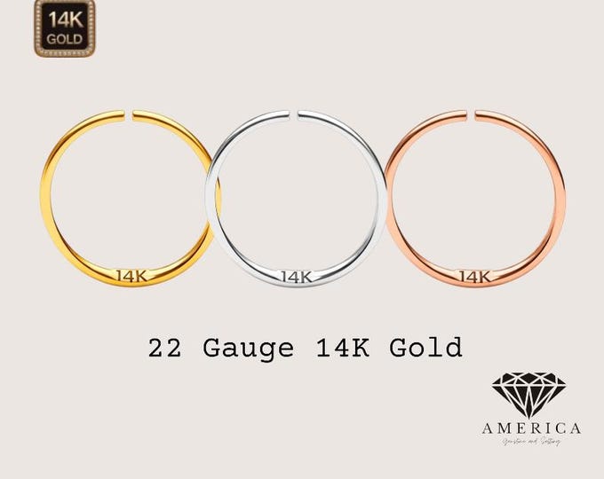 22 GA 14K Gold Endless Nose Hoop Piercing for Nostril Nose Hoop.