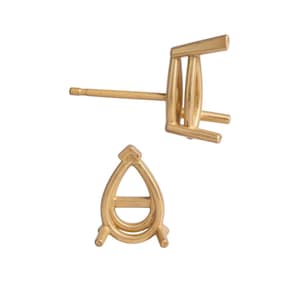 14K Real Solid Gold 3 Prong Pear Basket Earring Setting For Push Back only 20 GA Round Earring Setting sold 1 piece.