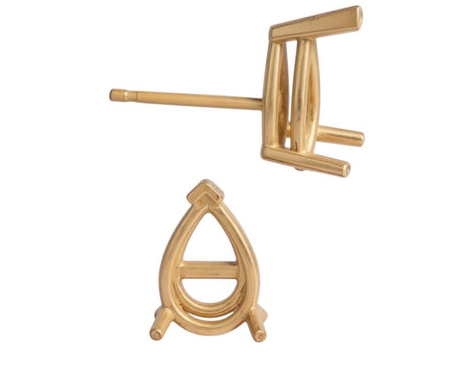 14K Real Solid Gold 3 Prong Pear Basket Earring Setting For Push Back only 20 GA Round Earring Setting sold 1 piece.