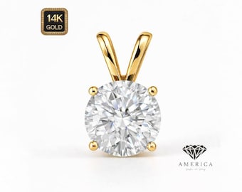 Natural Gemstone 14K Real Gold Natural Gemstone Solitaire Round with 4 Prong Basket Pendant only.