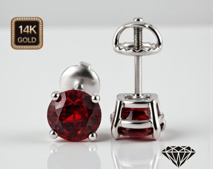 Natural Garnet 14K Solid Gold Earrings Heavier Basket earrings stud Real 14K Gold sold 1 Pair screw backing.