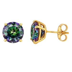 Pendientes de oro macizo de 14 quilates con diamantes y moissanita arcoíris, finos, calibre 22, de oro auténtico de 14 quilates, se venden por 1 par, con cierre a presión.