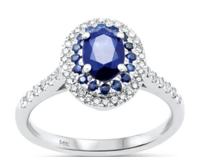1.31ct G SI 14K White Gold Diamond & Blue Sapphire Gemstone Halo or Natural Emerald 1.