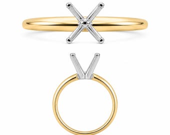 Round 14K Real Solid Gold 4 Prong Half Round Comfort Fit Solitaire Setting Mounting sold 1 piece Size 6.
