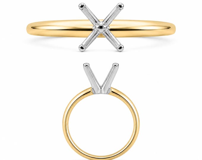 Round 14K Real Solid Gold 4 Prong Half Round Comfort Fit Solitaire Setting Mounting sold 1 piece Size 6.