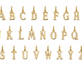 14K Real gold small Block charm with Cubic Zirconia 10mm Comes with Bail A - Z