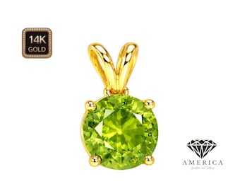 Natural Peridot Pendant Solitaire 14K Gold Pendant Only Real Gold with Natural Peridot Gemstone