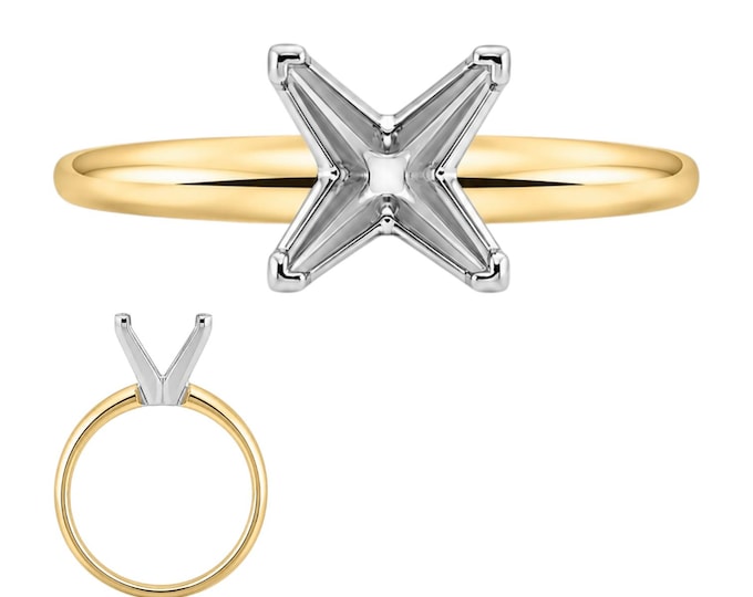 Princess 14K Real Solid Gold v-prong princess Setting Mounting sold 1 piece Size 6.