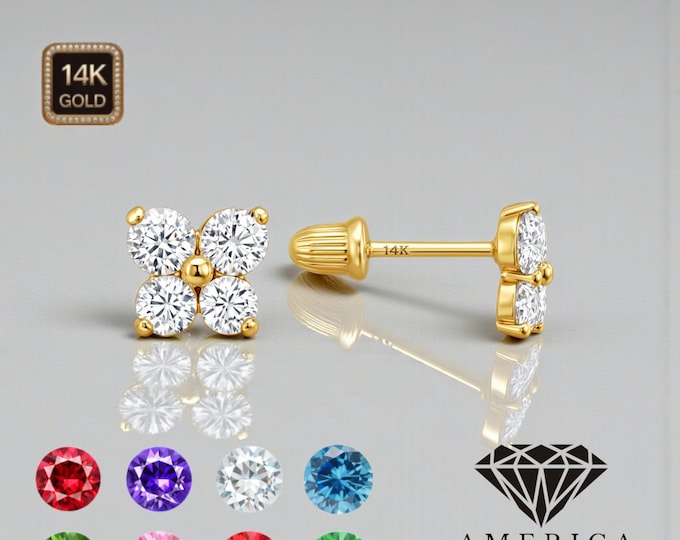 14K Solid Real Gold butterfly Shape  4x4mm Baby Screw Back Earrings  Sold in 1 pair.