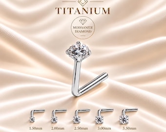 Moissanite Titanium Nose Stud 20 GA Piercing  sold 1 piece Moissanite Titanium L shaped.