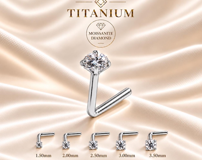 Moissanite Titanium Nose Stud 20 GA Piercing  sold 1 piece Moissanite Titanium L shaped.