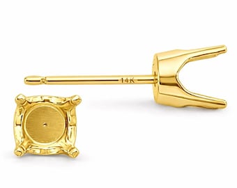 14K Real Gold Mounting 4 Prong Round Pre-Cut Light Weight Stud Earring Setting Sold 1 piece Thickness 20 GA.