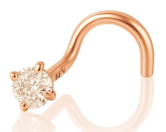 Lab Grown Diamond 14K Rose Gold Nose Stud 20 GA Piercing , Real Gold 14K ,  20 GAUGE sold 1 piece Lab Grown Diamond VVS1/EF .