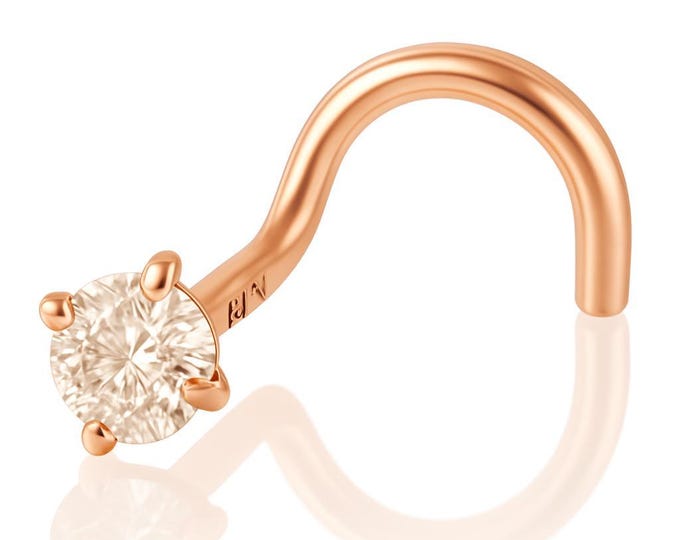 Lab Grown Diamond 14K Rose Gold Nose Stud 20 GA Piercing , Real Gold 14K ,  20 GAUGE sold 1 piece Lab Grown Diamond VVS1/EF .