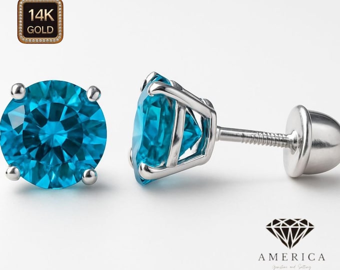 14K Gold Blue Topaz Earrings 22 GA Thin Basket earrings Baby Screw backing Sold 1 pair earrings stud.
