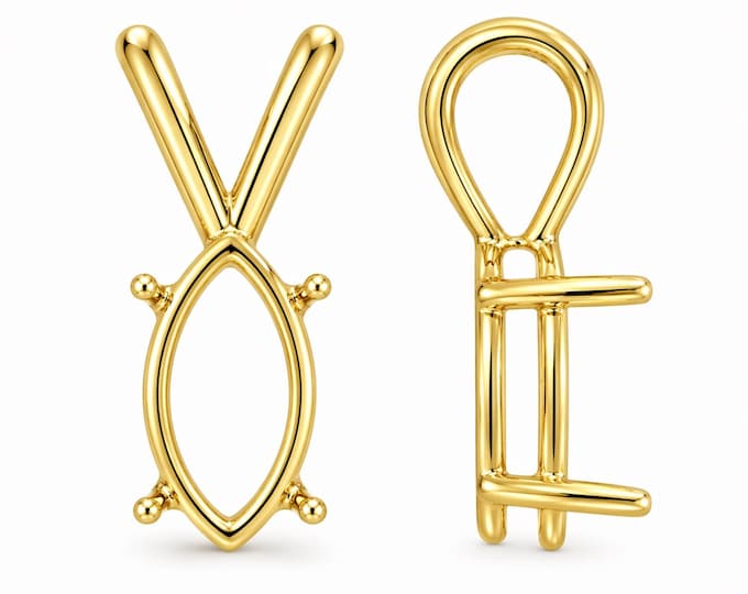14K Real Solid Gold 4 Prong Heavy Basket Marquise Pendant Setting sold 1 piece.