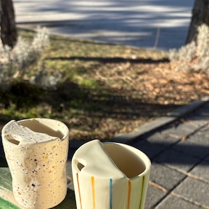 Colorful Travel Tumbler To Go Mug, Handmade and Hand-Painted Ceramic Coffee, Tea CO. Cup Minimal Design Mug, Custom Painted Cup, Travel Mugs