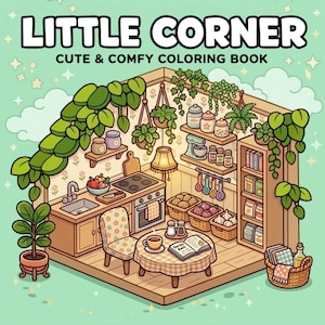 Little Corner Coloring Book PDF, 28 Printable Coloring Pages, Bold and Easy Cozy Coloring Book, Instant Digital Download