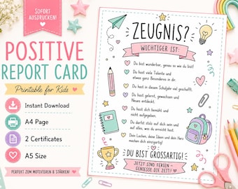 Mutmach Zeugnis Kinder PDF, Positives Zeugnis zum Ausdrucken, Zeugnis Geschenk Schulkind, Urkunde Schuljahresende
