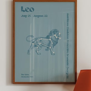 Leo Poster - Zodiac Print, Leo Birthday Gift, Astrology Wall Art, Constellation Decor, Celestial Witchy Prints, Spiritual Horoscope Gift