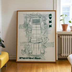 Vintage Porsche 911 Poster – Retro Car Art Print, Automotive Decor for Car Lovers, Porsche Wall Art Blueprint