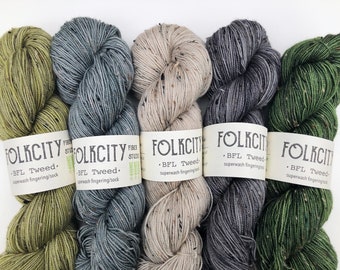FoLKCiTY Fiber Studio BFL Tweed Sock Yarn / Hand-dyed fingering weight superwash wool