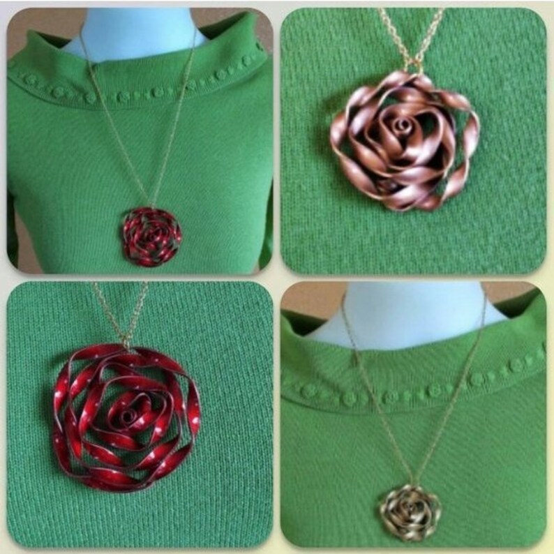 HANDMADE Necklace Silver/gold Plated Chain Twisted Rose Pendant Choice