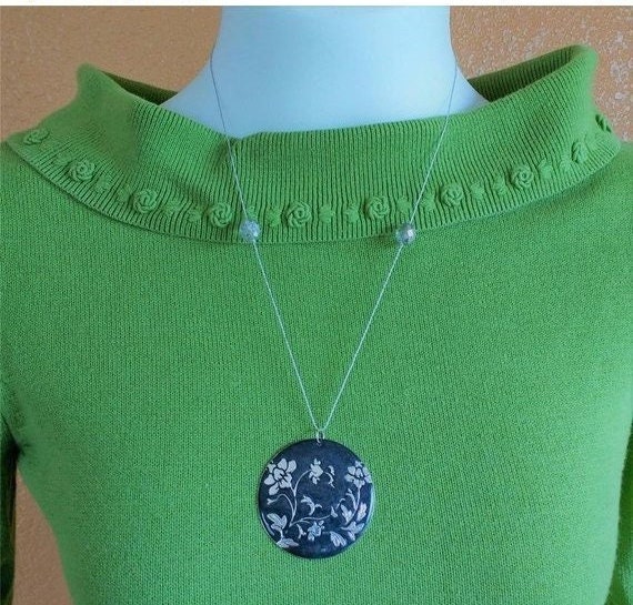 HANDMADE Necklace Metallic Silver thread OOAK floral Pendant Etsy