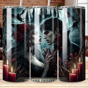 Donkere romantiek 20 Oz PNG-bekerontwerp, Vampire Love-sublimatie, gotische digitale download, bekeromslagontwerp