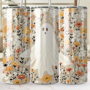 Floral Ghost Tumbler Wrap: Halloween 20 Oz Sublimation Design (Digital Download)
