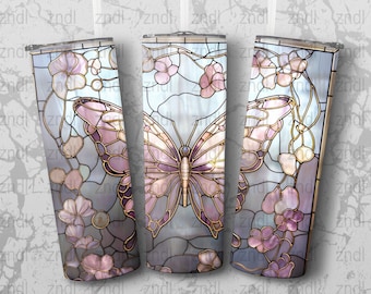 Stained Glass Butterfly Tumbler Wrap: Floral 20 Oz Design (Digital Download)