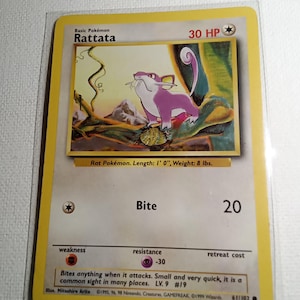 Carta Pokémon vintage de Rattata (61/102): Colección básica de 1999 - Casi nueva