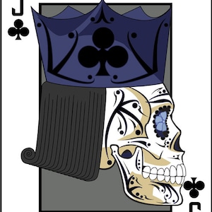 Jack of Clubs Sugar Skull Playing Card 11x14 print image 1