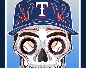 Texas Rangers Sugar Skull 11x14 print