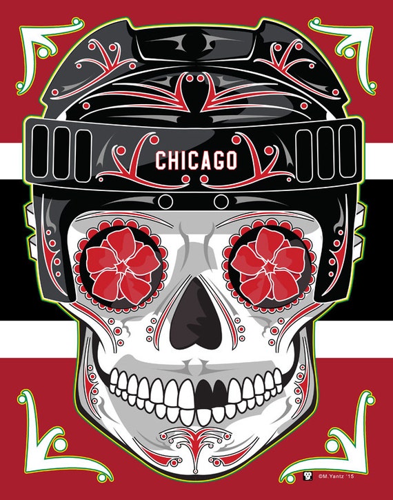 Chicago Blackhawks Sugar Skull Print 11x14 Print 