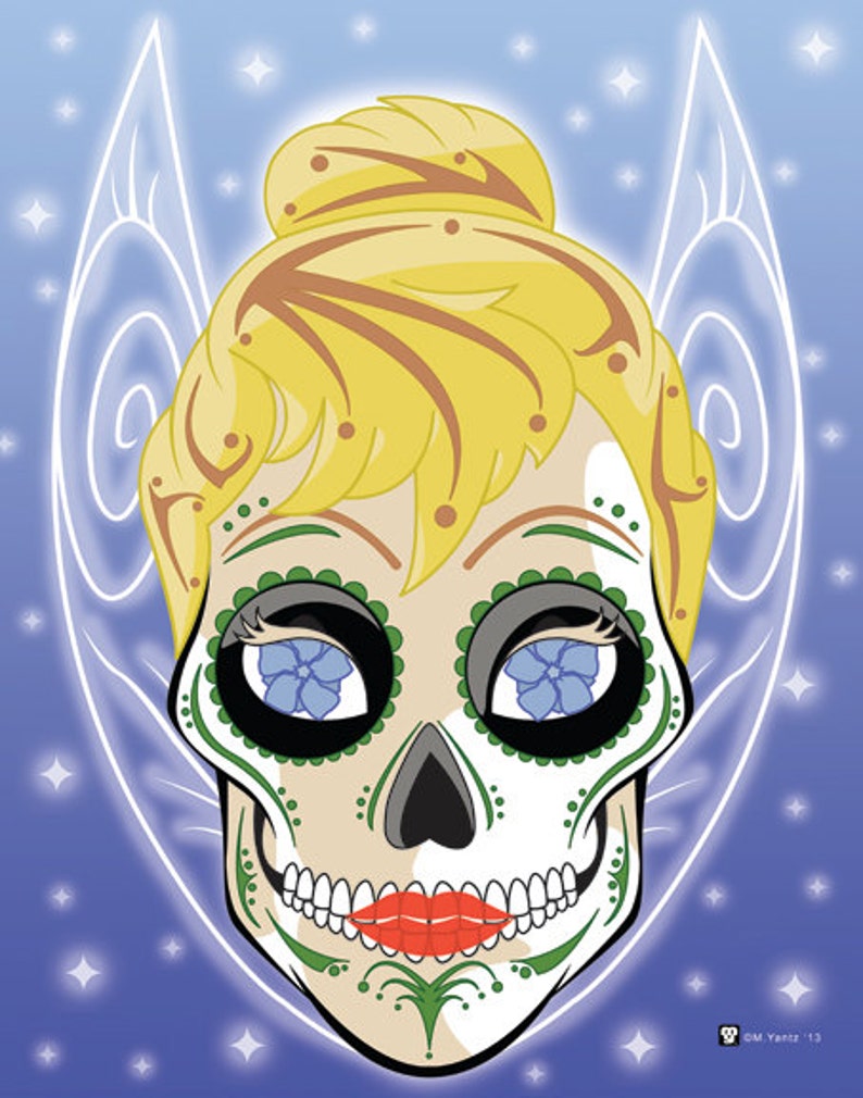 Tinkerbell Sugar Skull Print 11x14 print image 1