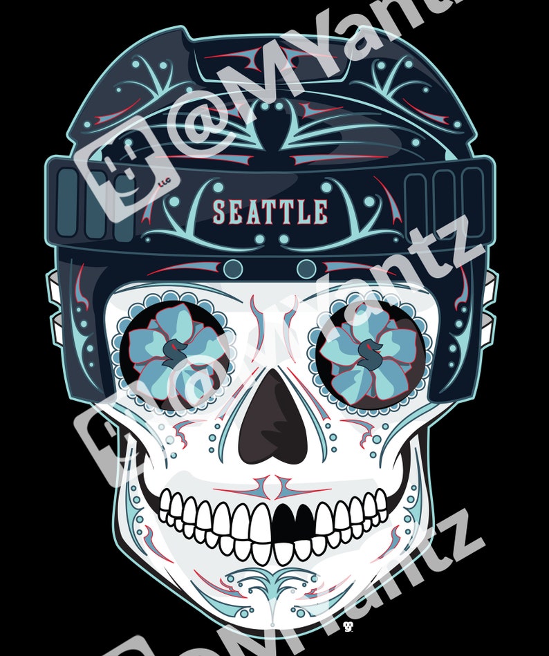 Seattle Kraken Hockey Sugar Skull Shirt image 2