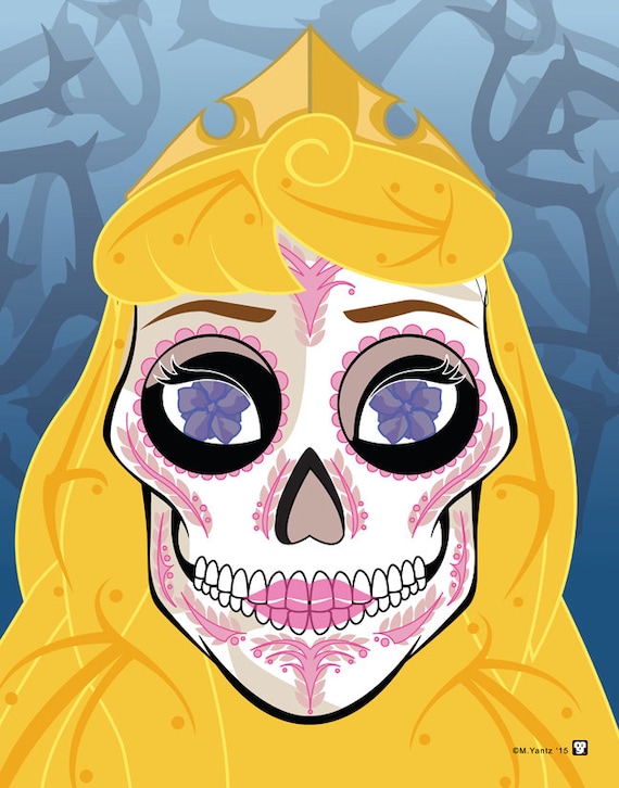 Sleeping Beauty Aurora Animation Sugar Skull 11x14 Print Etsy