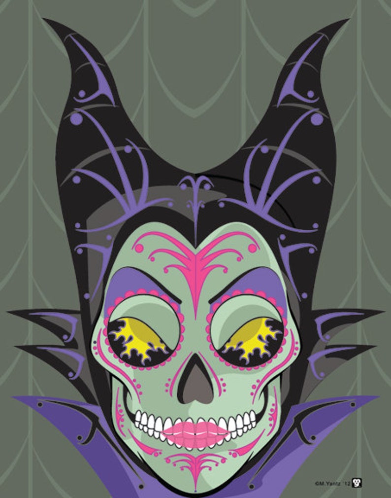 Maleficent Sugar Skull 11x14 print image 1