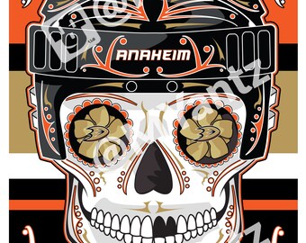 Anaheim Ducks Sugar Skull Hockey Print