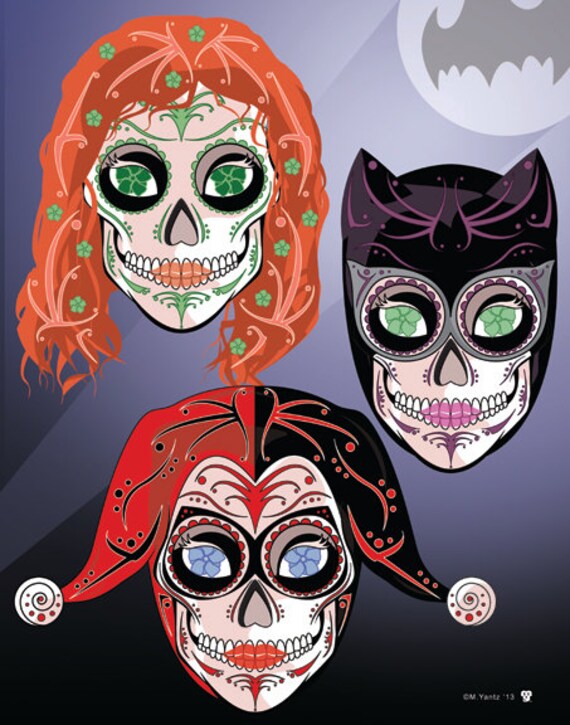 Gotham Lady Rogues: Catwoman, Poison Ivy & Harley Quinn Sugar Skull Print 11x14 print