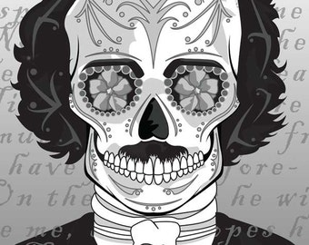 Edgar Allan Poe Sugar Skull Print "Nevermore" 11x14 print