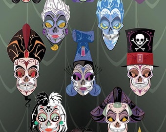 13 Disney Villains Sugar Skull Print 24x36 print