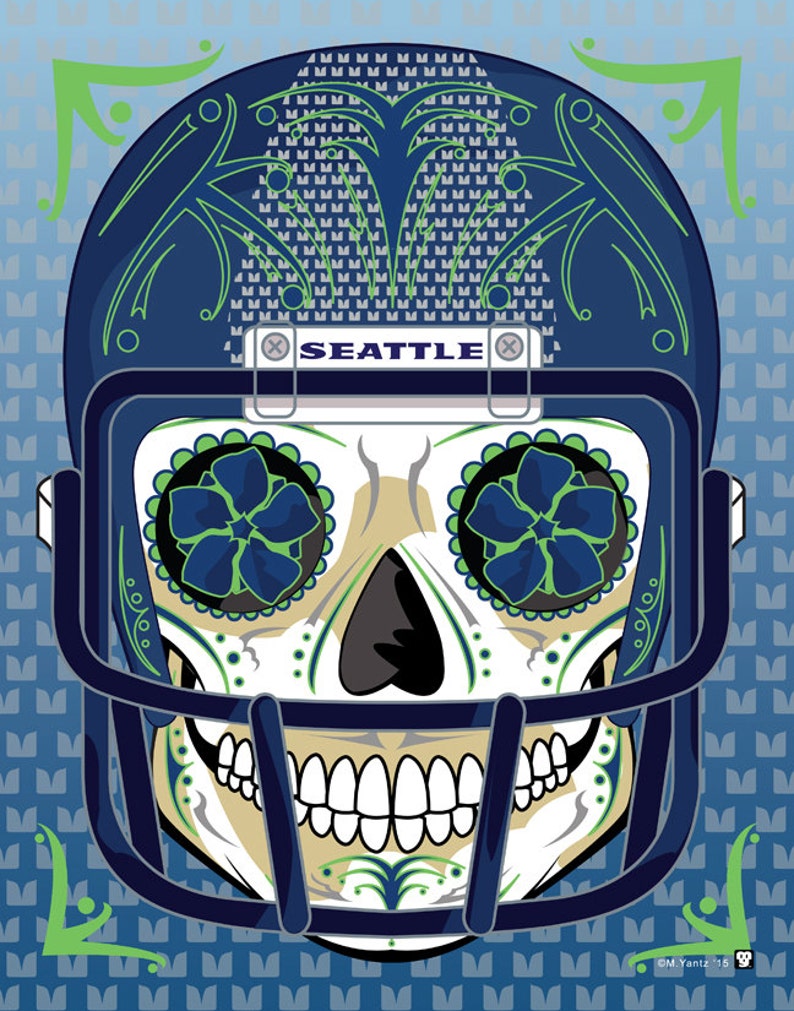 Seattle Seahawks Sugar Skull 11x14 Print | Etsy