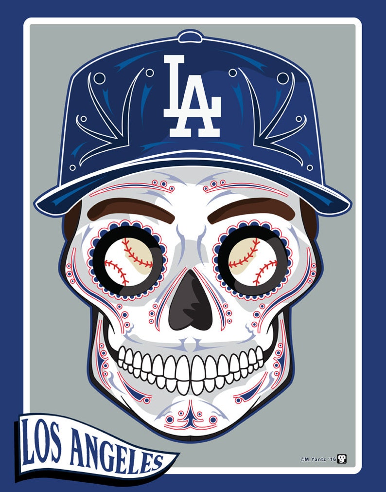 Los Angeles Dodgers Sugar Skull 11x14 print Etsy