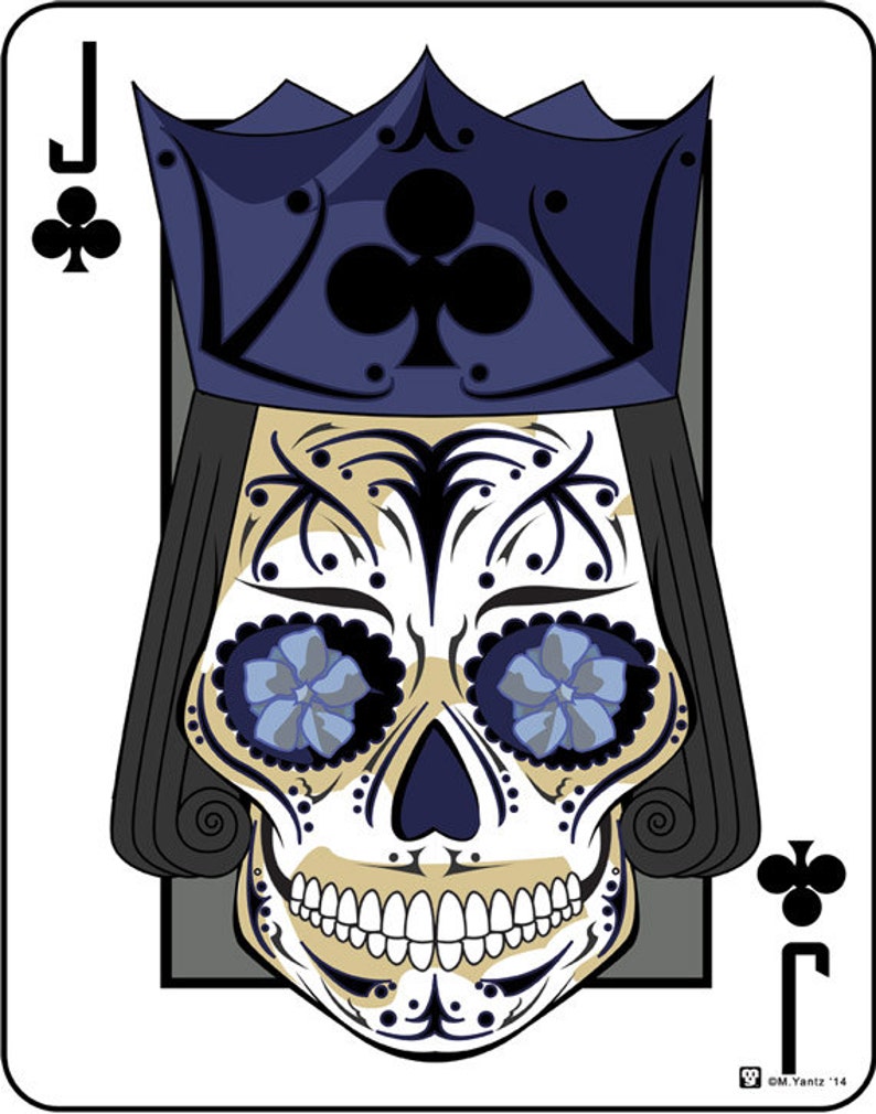 Jack of Clubs Sugar Skull Playing Card 11x14 print image 2