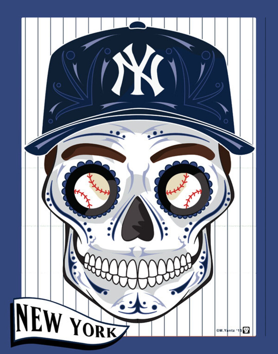 New York Yankees Sugar Skull Print 11x14 Print - Etsy