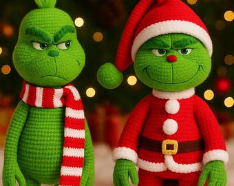 Crochet Pattern Grinch Doll, Amigurumi Christmas Toy, Handmade Holiday Decor