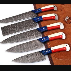 Handmade Damascus Steel Kitchen Knife Set Chef Knife Gift Set with Wooden Handle and Leather Sheath Perfect for Home Cooks and Professionals
